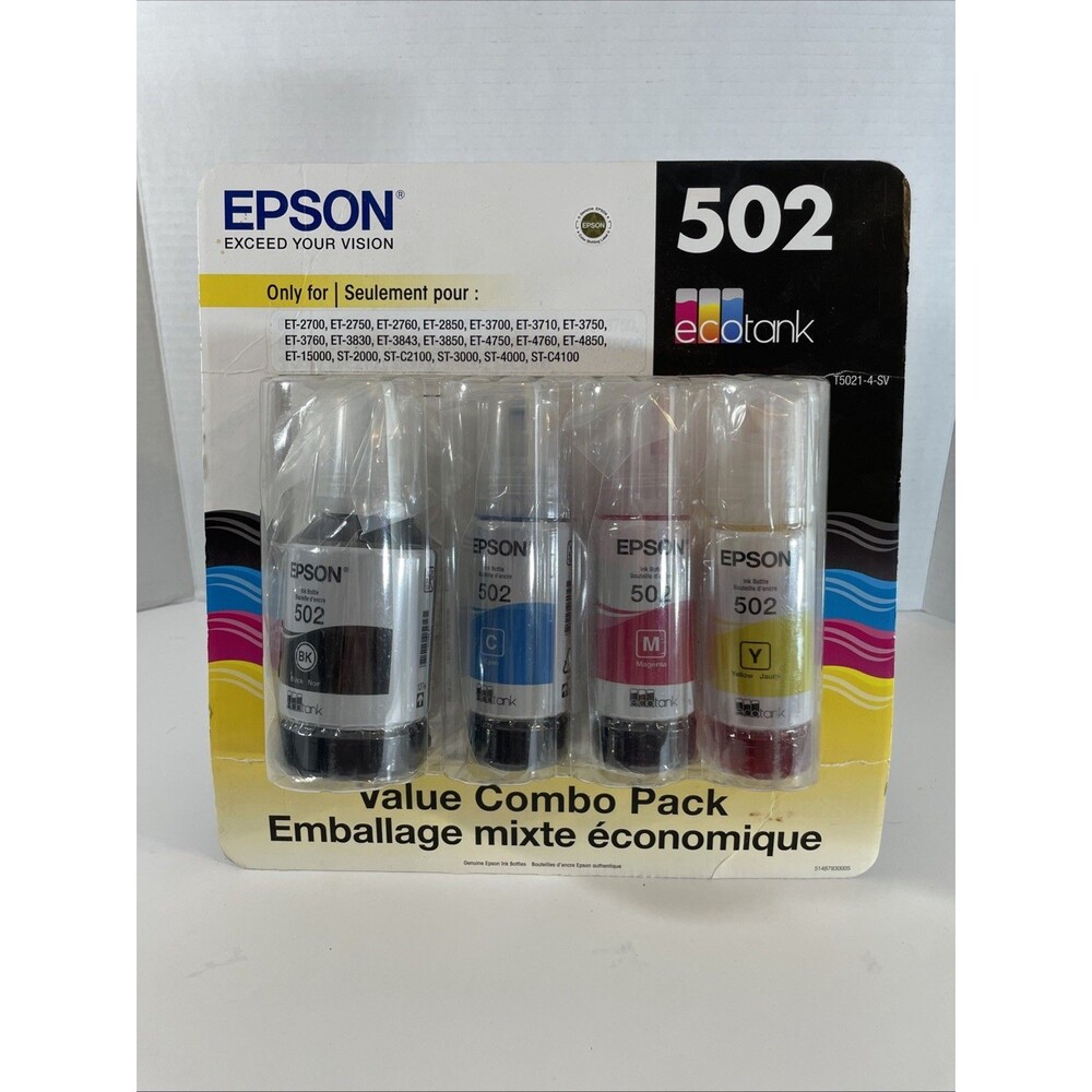 Epson 502 Ink Combo Pack for ECO-TANK ET-2850 3850 4850 OEM-4PK Exp 06/2026 NEW